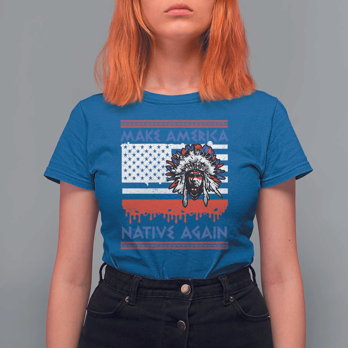 Make America Native Again T Shirt For Women Native Indian Pride USA Flag - Wonder Print Shop