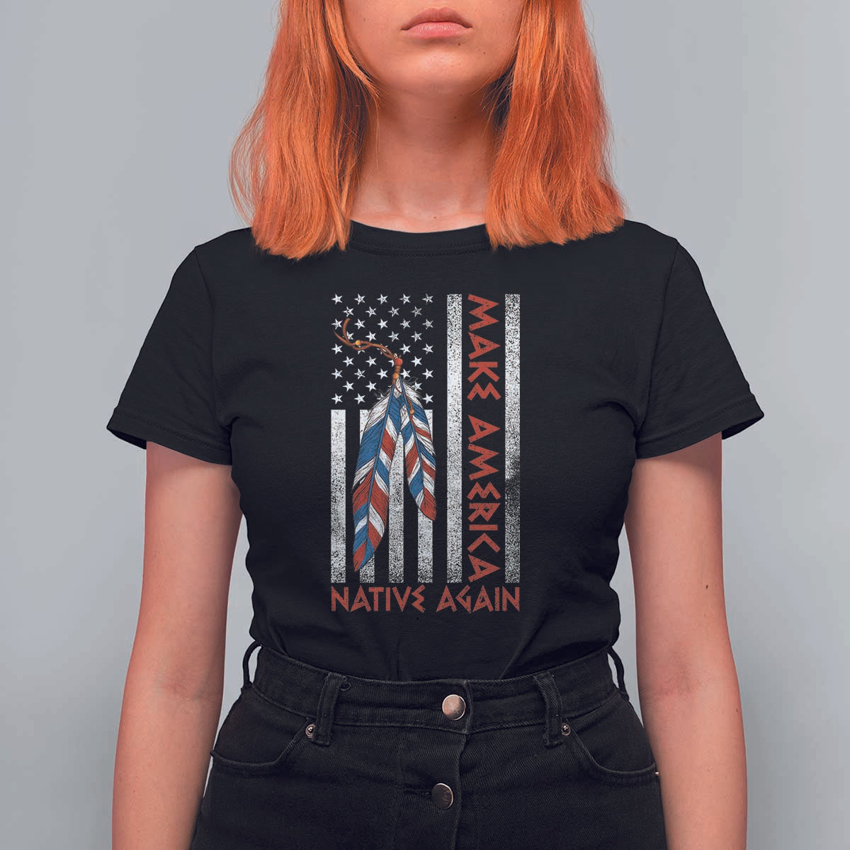 Make America Native Again T Shirt For Women Indigenous Peoples Day USA Flag - Wonder Print Shop