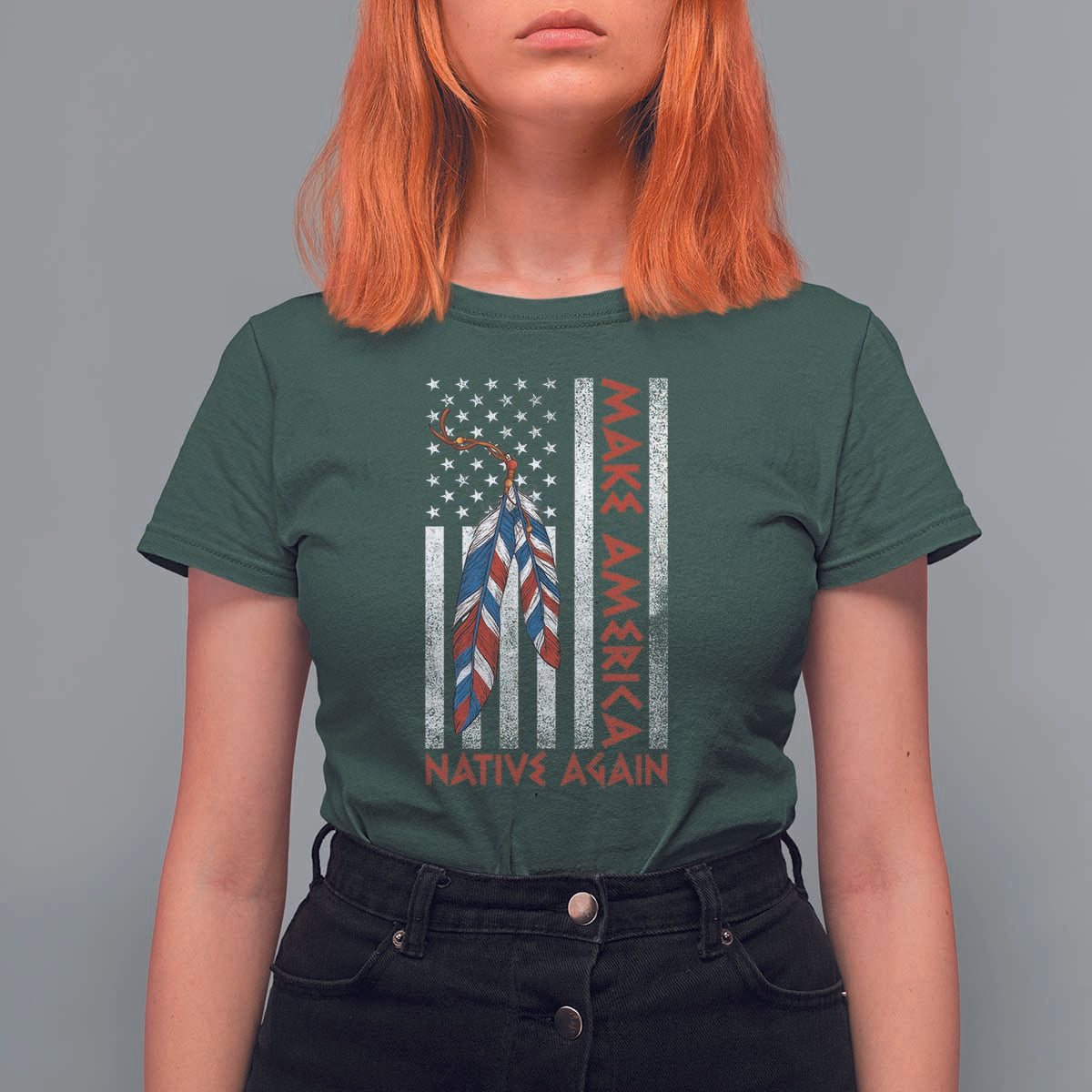 Make America Native Again T Shirt For Women Indigenous Peoples Day USA Flag - Wonder Print Shop
