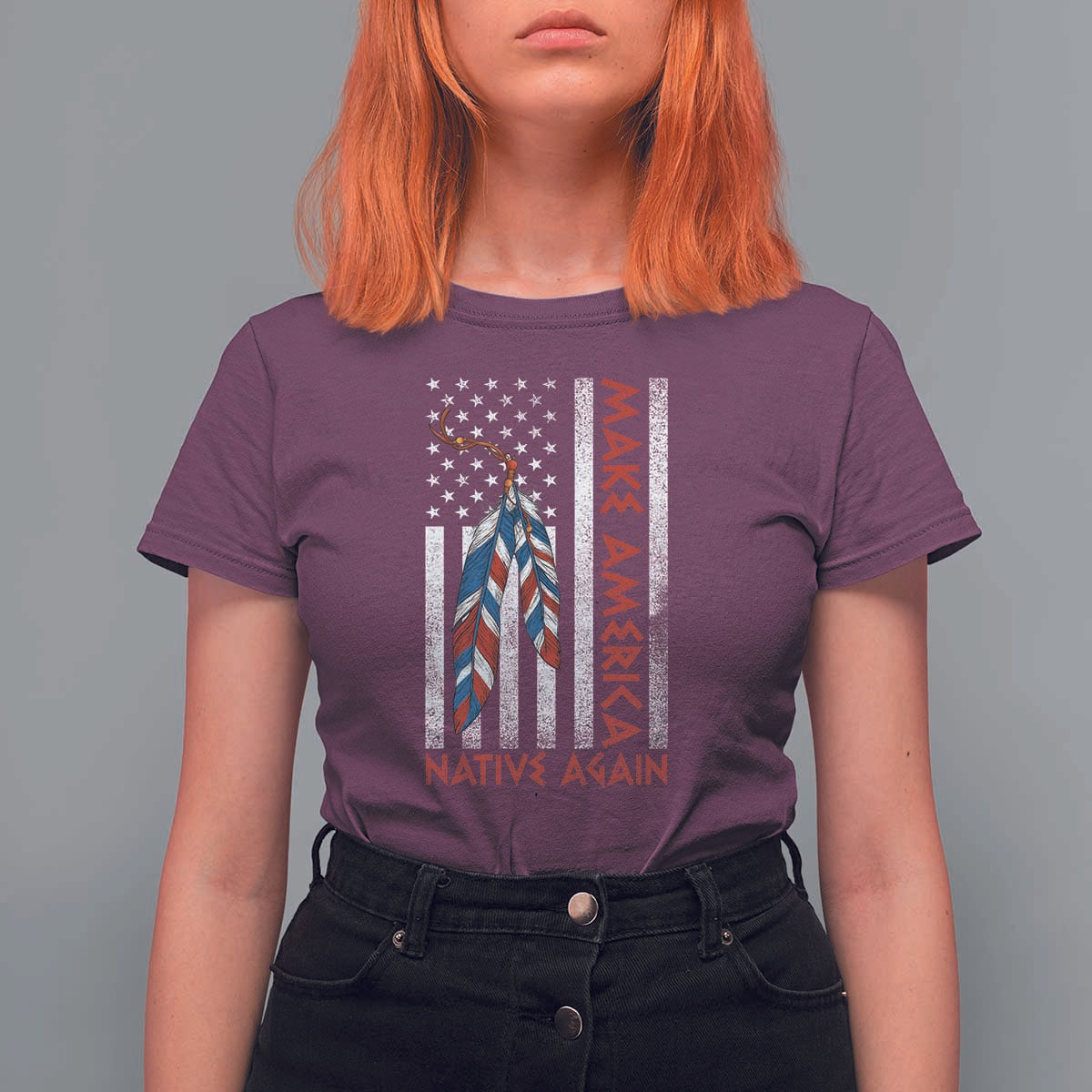 Make America Native Again T Shirt For Women Indigenous Peoples Day USA Flag - Wonder Print Shop