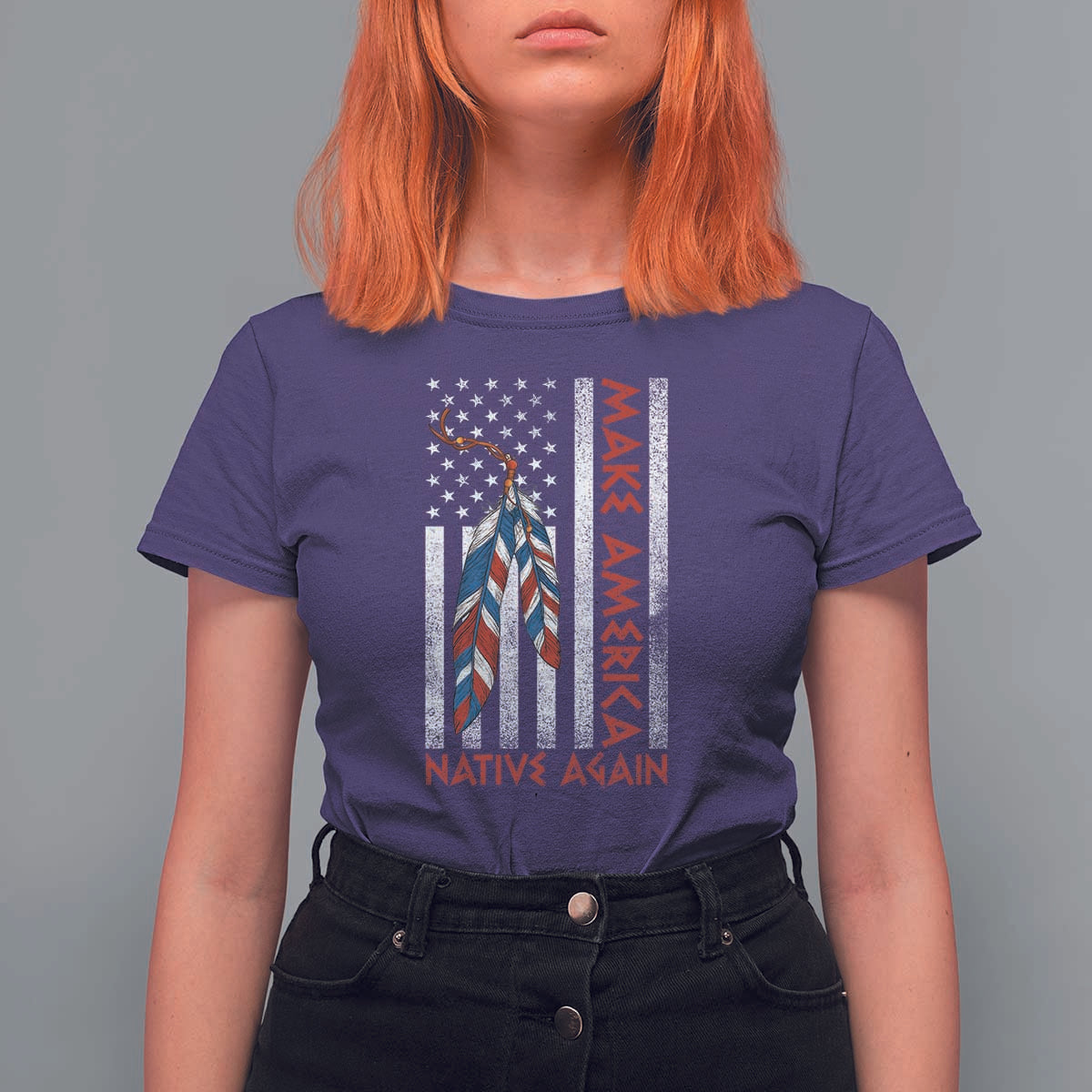 Make America Native Again T Shirt For Women Indigenous Peoples Day USA Flag - Wonder Print Shop