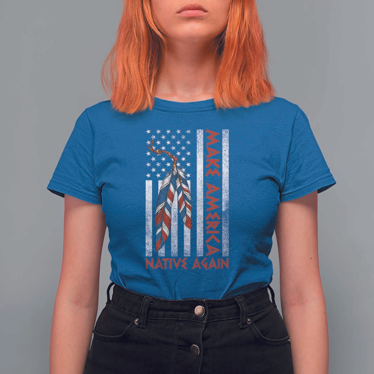 Make America Native Again T Shirt For Women Indigenous Peoples Day USA Flag - Wonder Print Shop