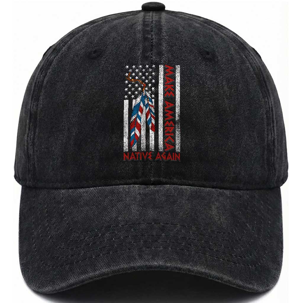 Make America Native Again Washed Cotton Baseball Cap Indigenous Peoples Day USA Flag
