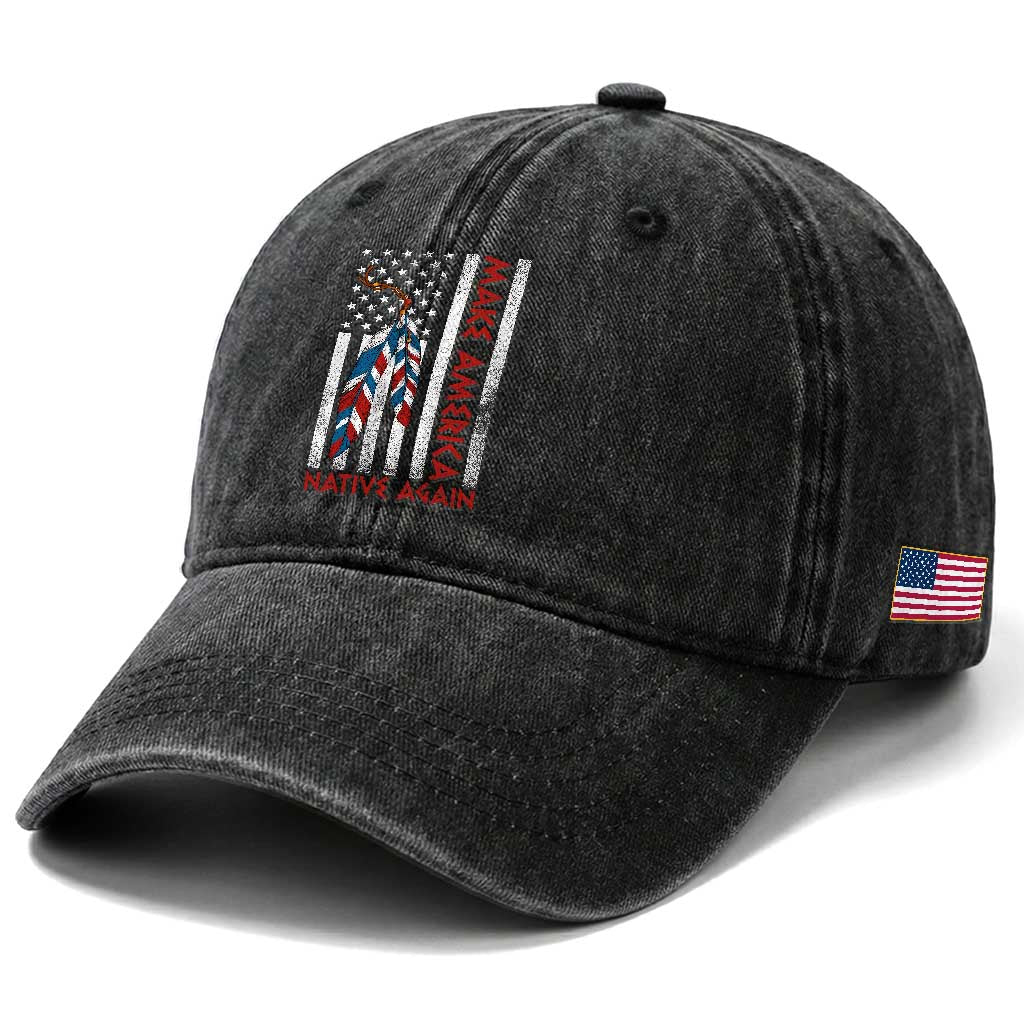 Make America Native Again Washed Cotton Baseball Cap Indigenous Peoples Day USA Flag