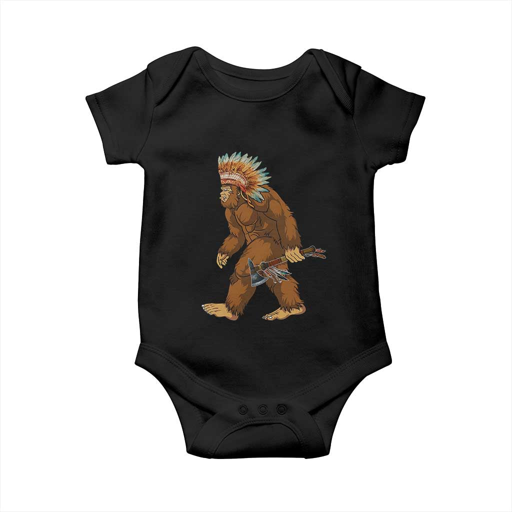 Funny Bigfoot American Indian Native Sasquatch Tomahawk Baby Onesie - Wonder Print Shop