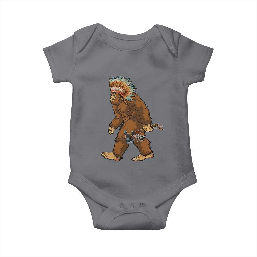 Funny Bigfoot American Indian Native Sasquatch Tomahawk Baby Onesie - Wonder Print Shop