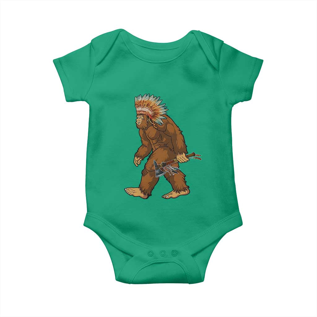 Funny Bigfoot American Indian Native Sasquatch Tomahawk Baby Onesie - Wonder Print Shop