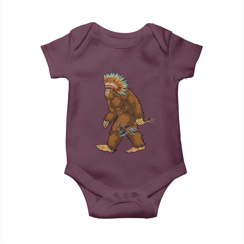 Funny Bigfoot American Indian Native Sasquatch Tomahawk Baby Onesie - Wonder Print Shop