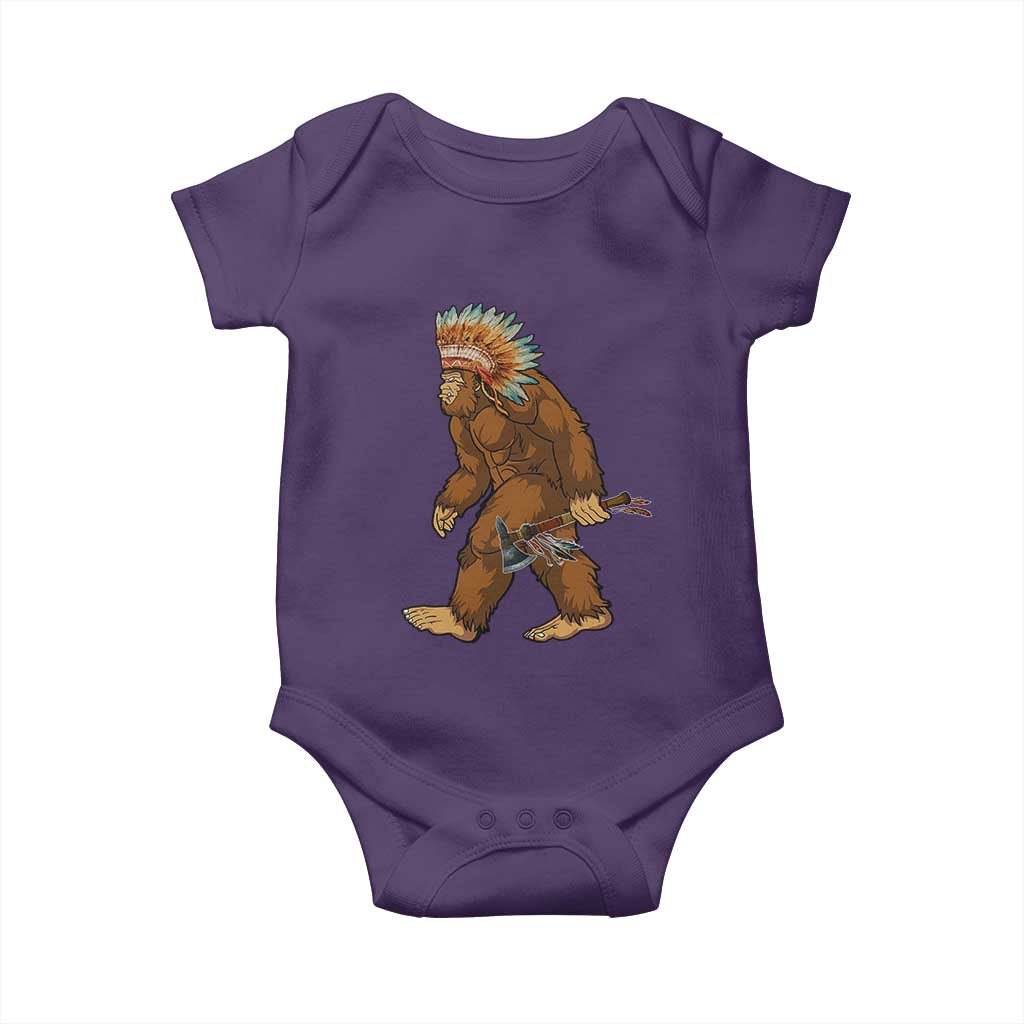 Funny Bigfoot American Indian Native Sasquatch Tomahawk Baby Onesie - Wonder Print Shop