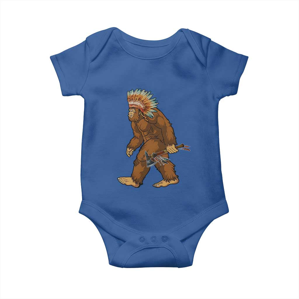 Funny Bigfoot American Indian Native Sasquatch Tomahawk Baby Onesie - Wonder Print Shop