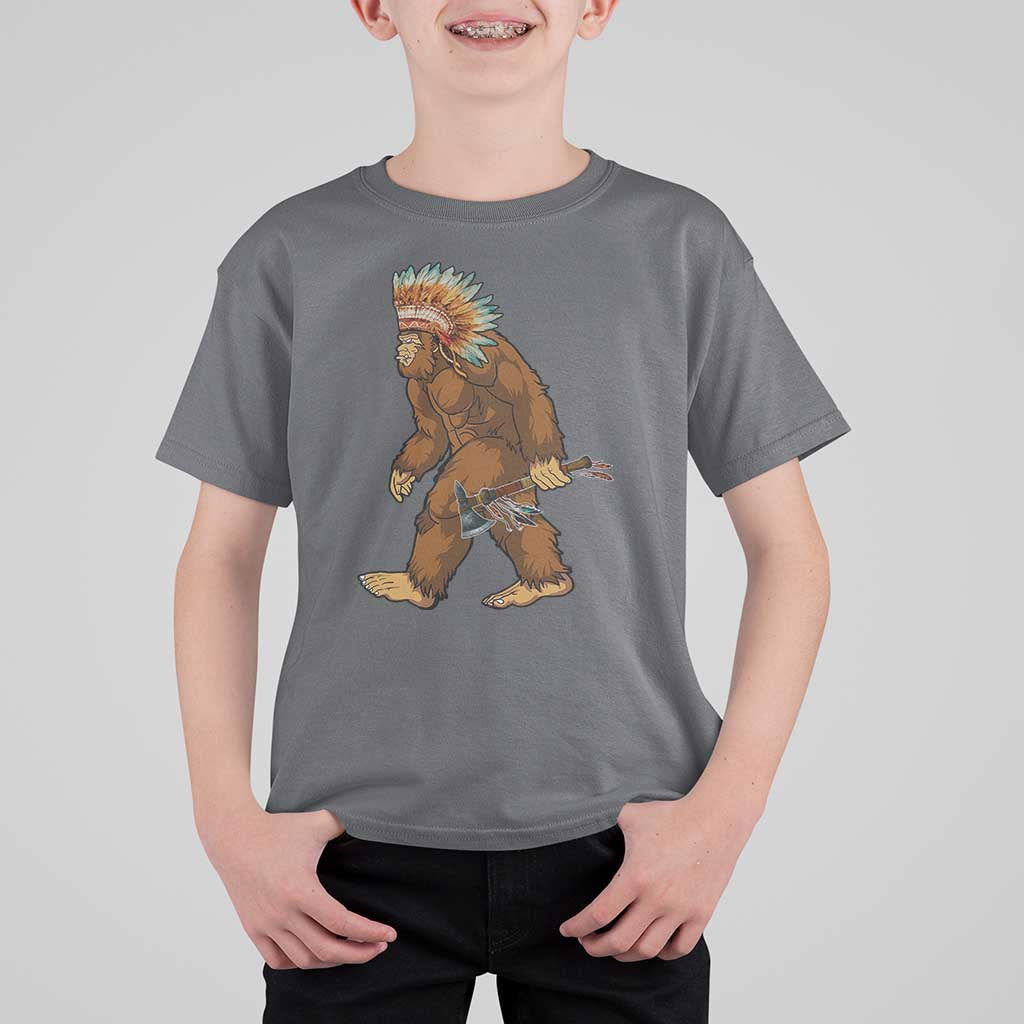 Funny Bigfoot American Indian Native Sasquatch Tomahawk T Shirt For Kid - Wonder Print Shop