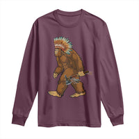 Funny Bigfoot American Indian Native Sasquatch Tomahawk Long Sleeve Shirt - Wonder Print Shop