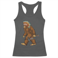 Funny Bigfoot American Indian Native Sasquatch Tomahawk Racerback Tank Top - Wonder Print Shop
