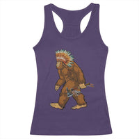 Funny Bigfoot American Indian Native Sasquatch Tomahawk Racerback Tank Top - Wonder Print Shop