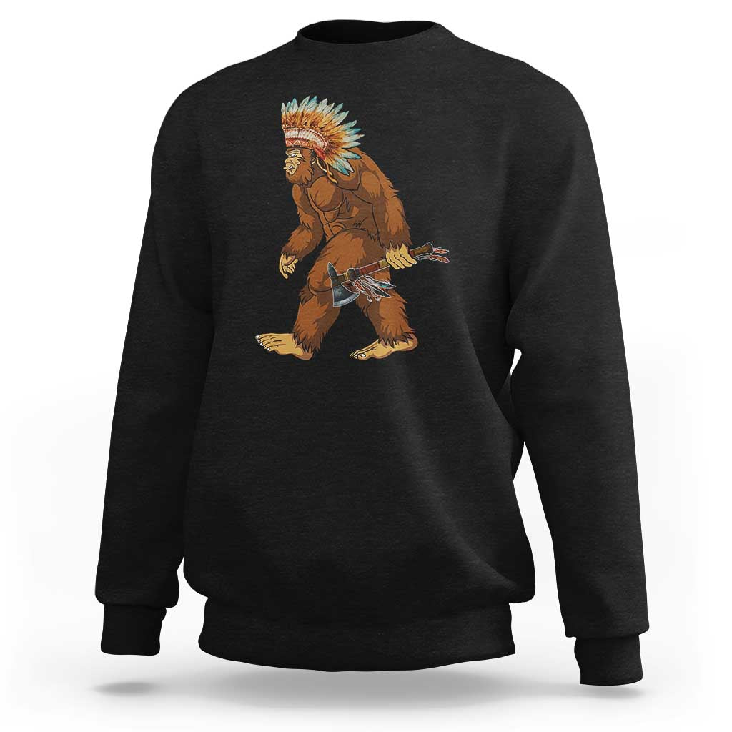 Funny Bigfoot American Indian Native Sasquatch Tomahawk Sweatshirt - Wonder Print Shop