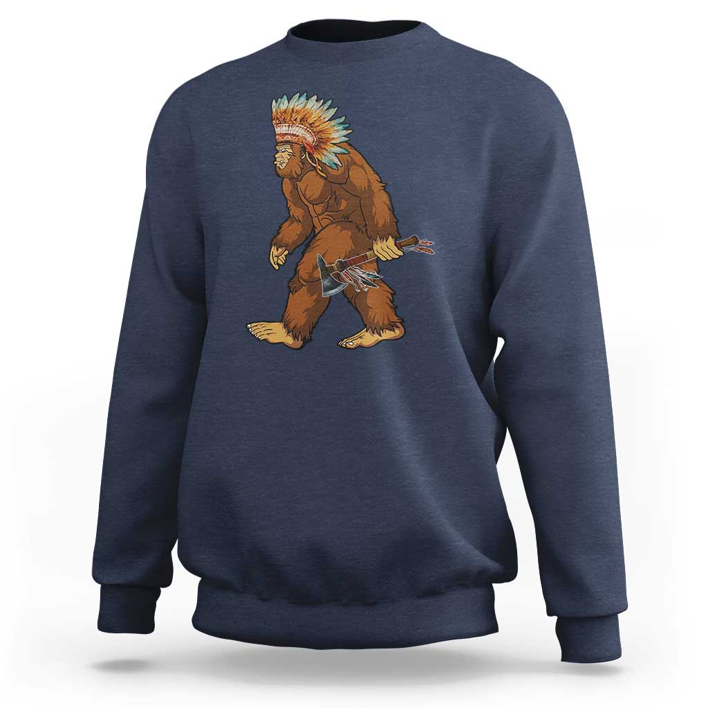 Funny Bigfoot American Indian Native Sasquatch Tomahawk Sweatshirt - Wonder Print Shop