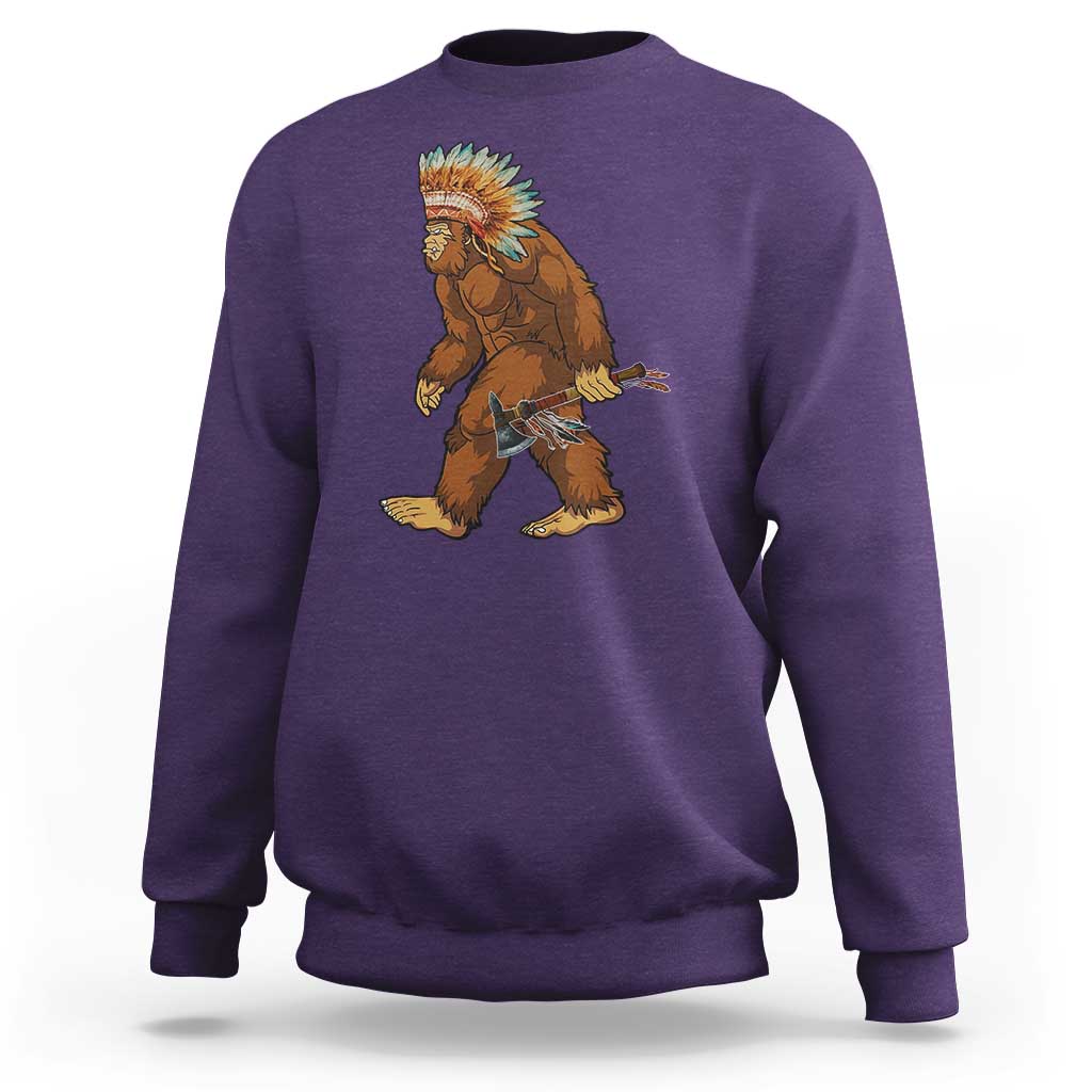 Funny Bigfoot American Indian Native Sasquatch Tomahawk Sweatshirt - Wonder Print Shop