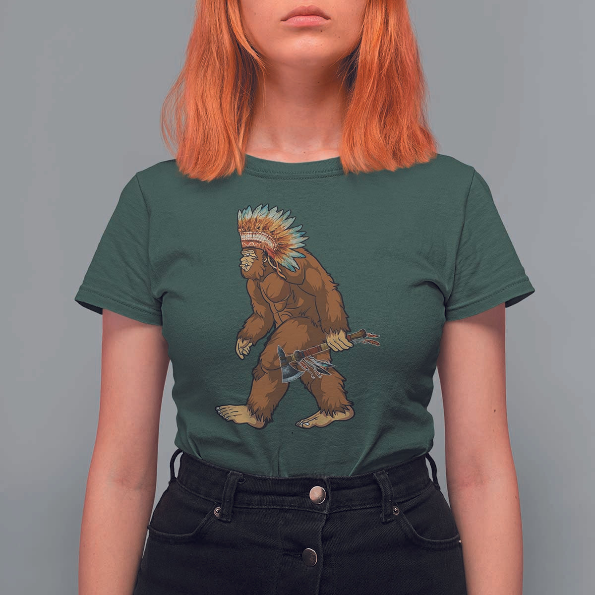 Funny Bigfoot American Indian Native Sasquatch Tomahawk T Shirt For Women - Wonder Print Shop