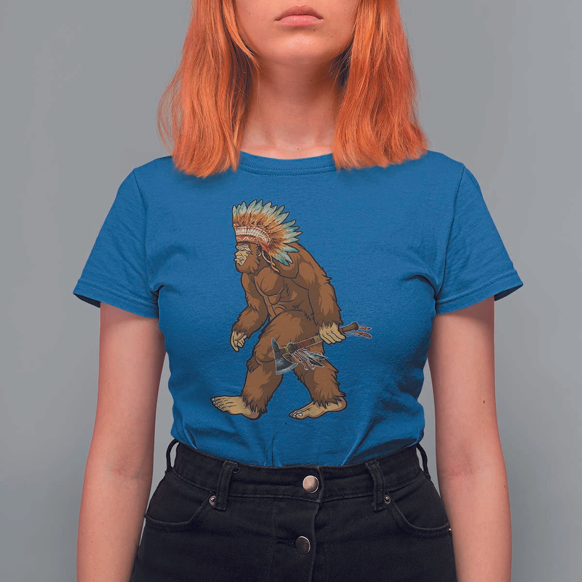 Funny Bigfoot American Indian Native Sasquatch Tomahawk T Shirt For Women - Wonder Print Shop
