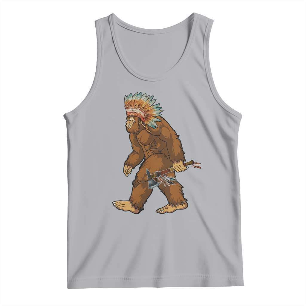 Funny Bigfoot American Indian Native Sasquatch Tomahawk Tank Top - Wonder Print Shop