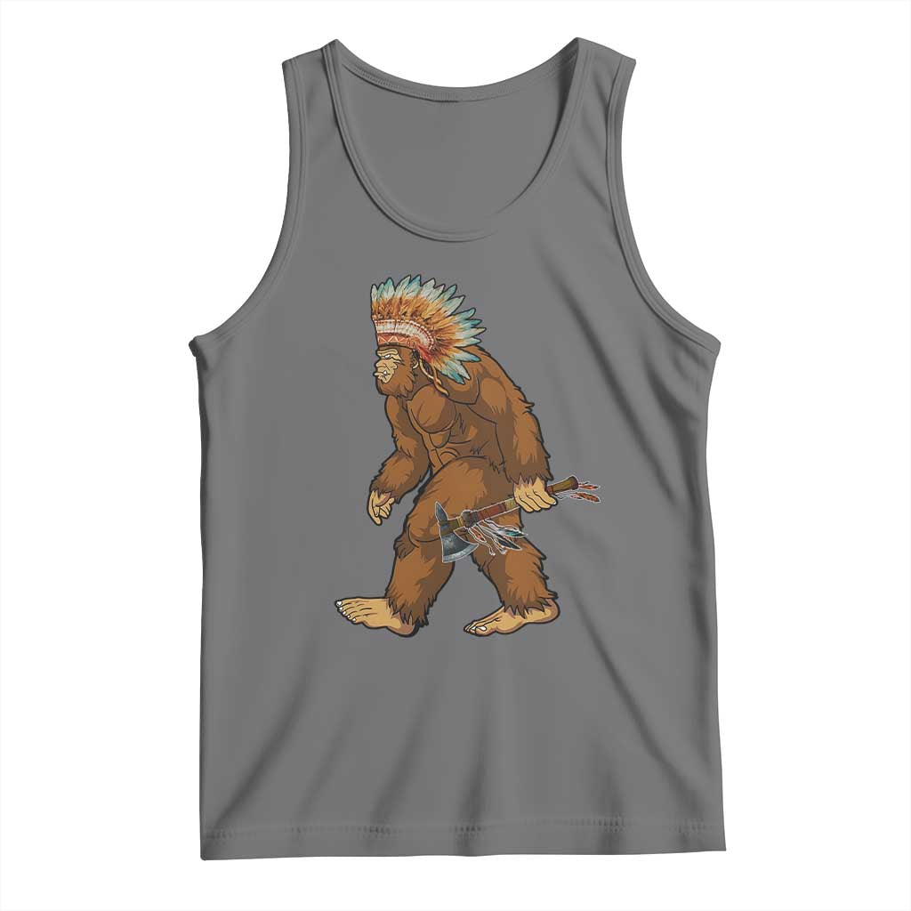 Funny Bigfoot American Indian Native Sasquatch Tomahawk Tank Top - Wonder Print Shop