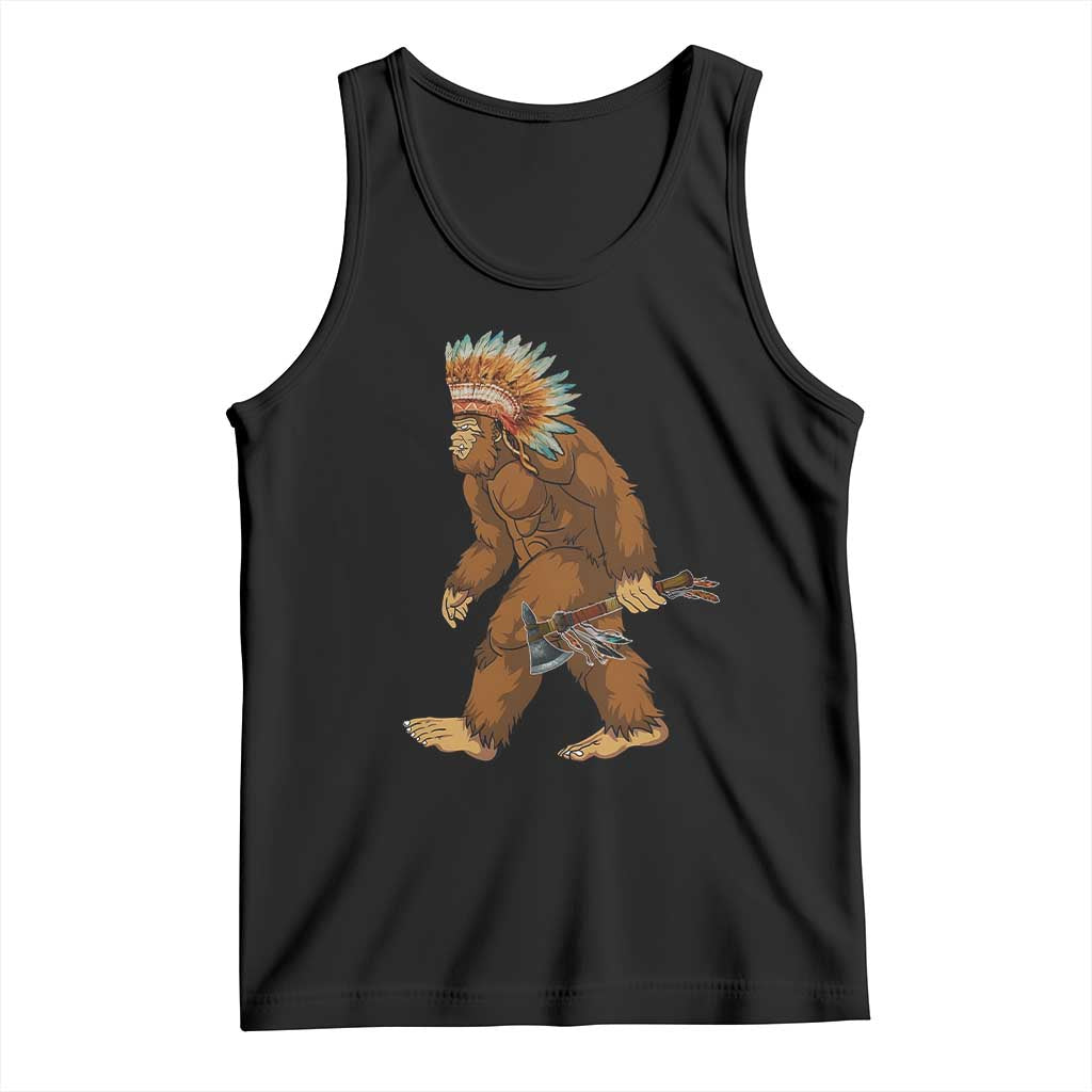 Funny Bigfoot American Indian Native Sasquatch Tomahawk Tank Top - Wonder Print Shop