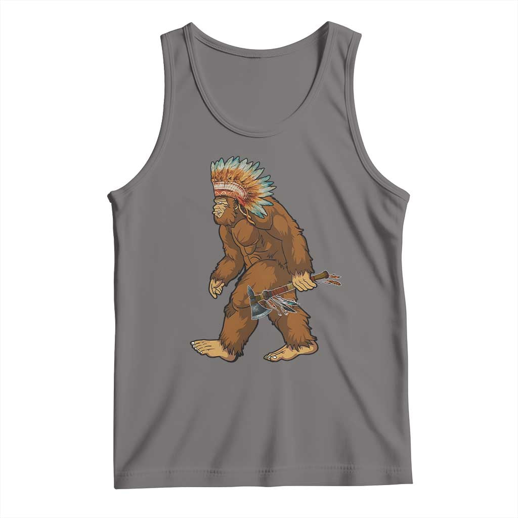 Funny Bigfoot American Indian Native Sasquatch Tomahawk Tank Top - Wonder Print Shop