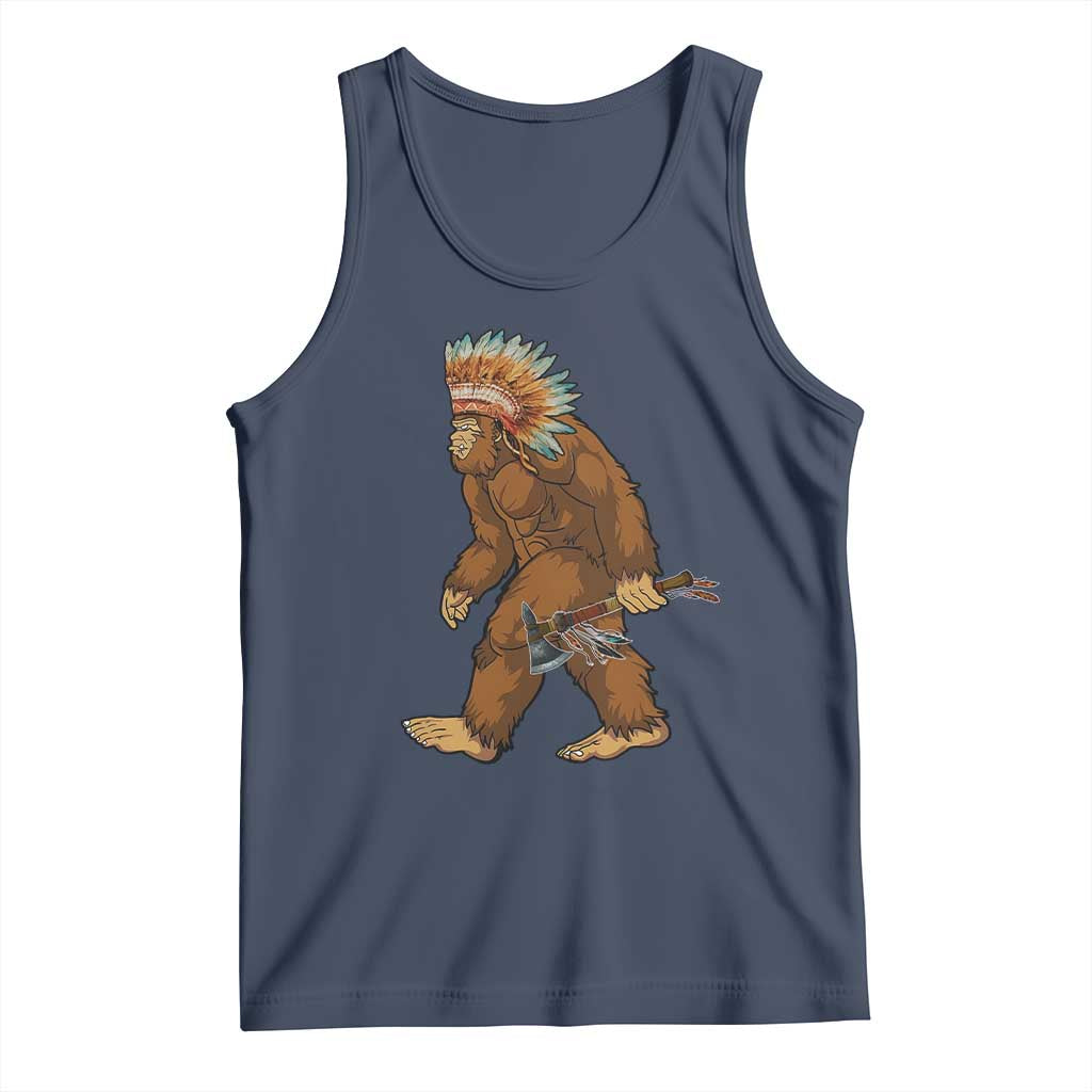 Funny Bigfoot American Indian Native Sasquatch Tomahawk Tank Top - Wonder Print Shop