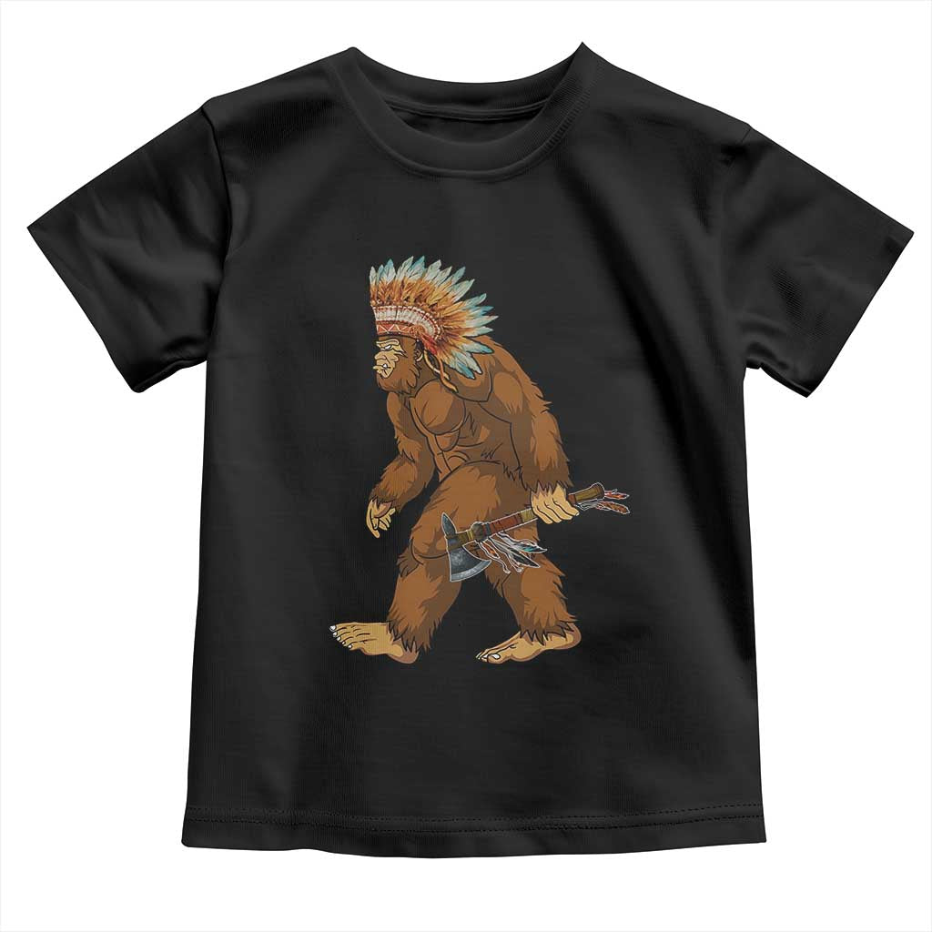 Funny Bigfoot American Indian Native Sasquatch Tomahawk Toddler T Shirt - Wonder Print Shop