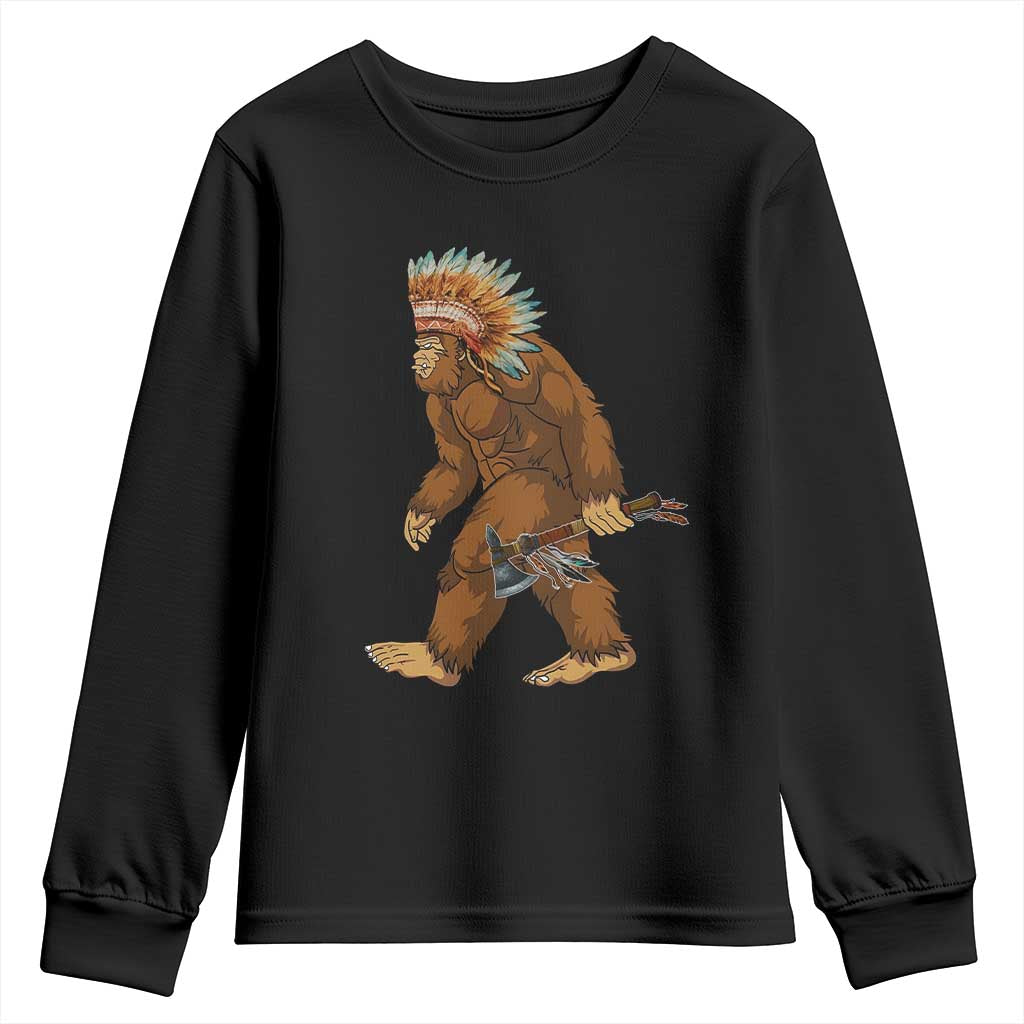 Funny Bigfoot American Indian Native Sasquatch Tomahawk Youth Sweatshirt - Wonder Print Shop