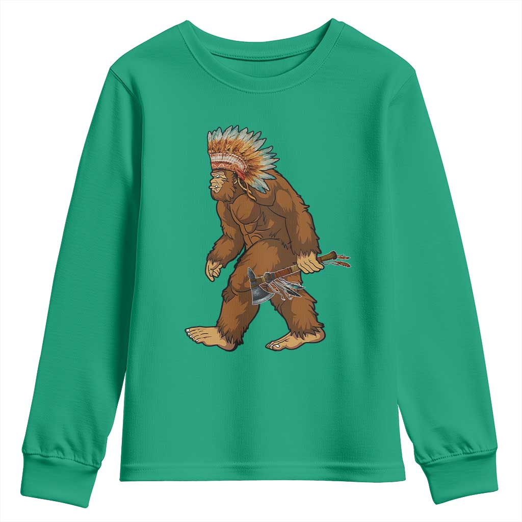 Funny Bigfoot American Indian Native Sasquatch Tomahawk Youth Sweatshirt - Wonder Print Shop