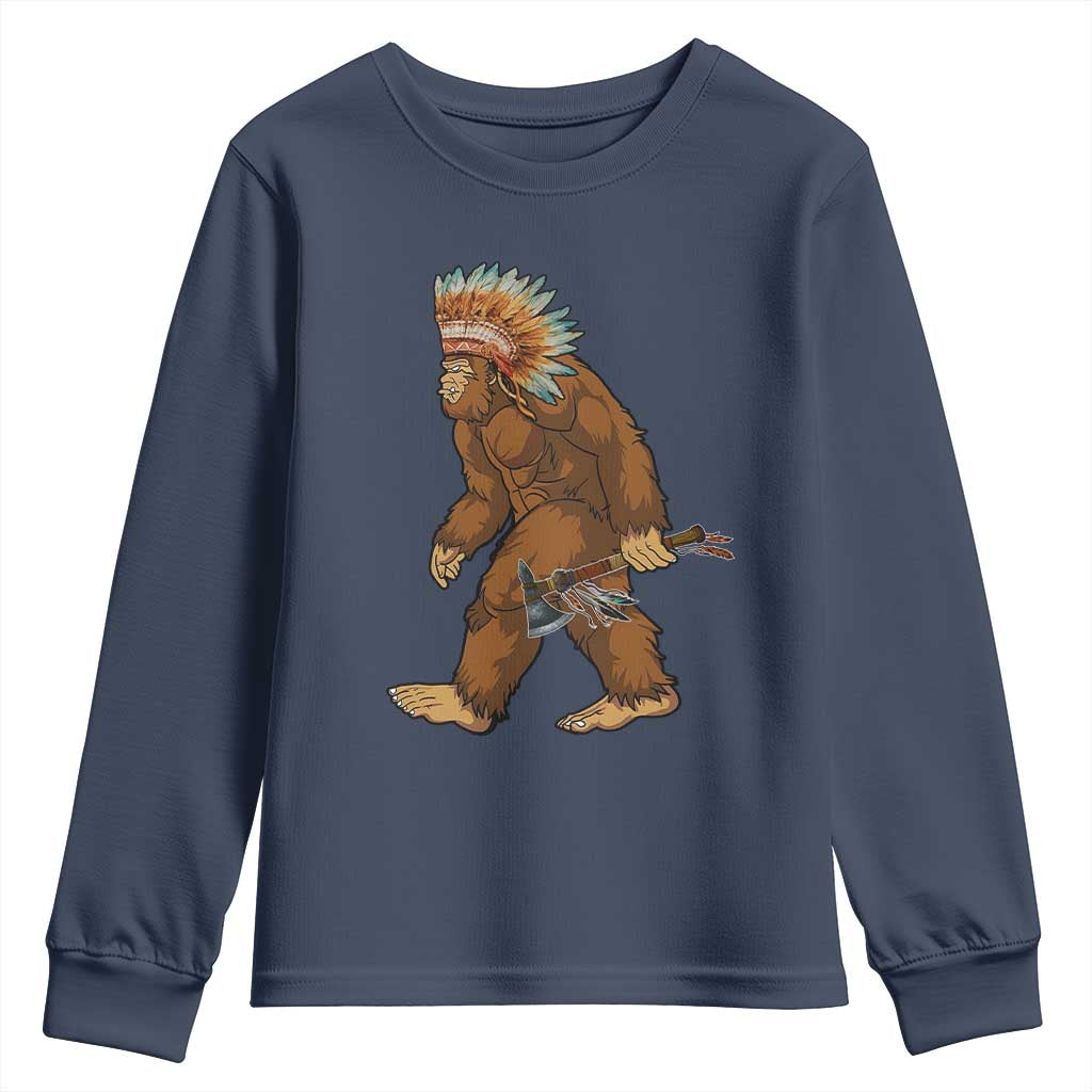 Funny Bigfoot American Indian Native Sasquatch Tomahawk Youth Sweatshirt - Wonder Print Shop