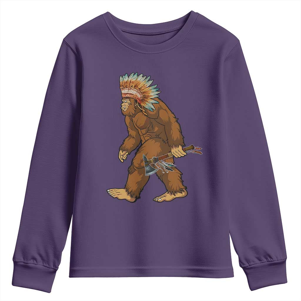 Funny Bigfoot American Indian Native Sasquatch Tomahawk Youth Sweatshirt - Wonder Print Shop