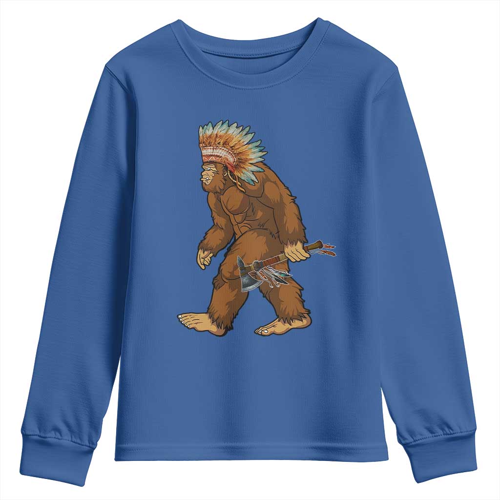 Funny Bigfoot American Indian Native Sasquatch Tomahawk Youth Sweatshirt - Wonder Print Shop