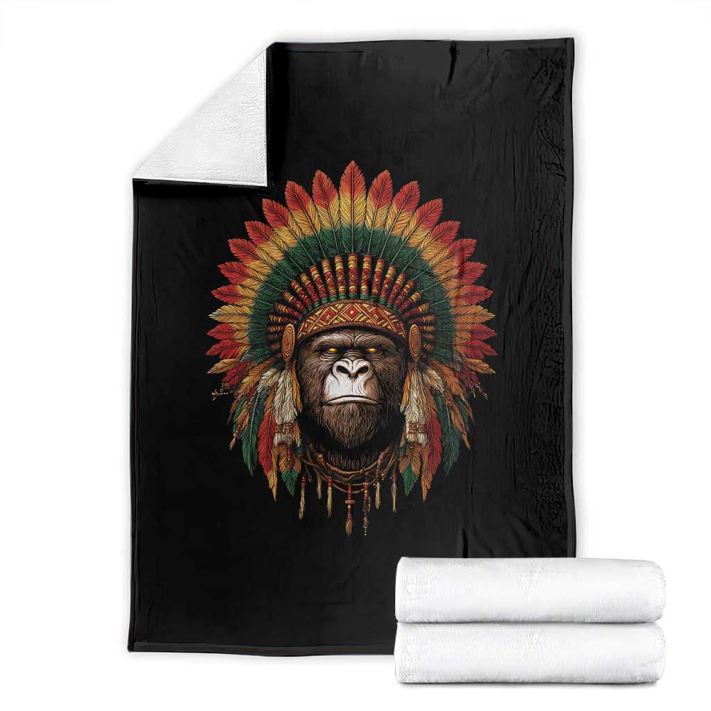 Bigfoot Native American Chief Sasquatch Wearing Headdress Throw Blanket - Wonder Print Shop