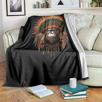 Bigfoot Native American Chief Sasquatch Wearing Headdress Throw Blanket - Wonder Print Shop