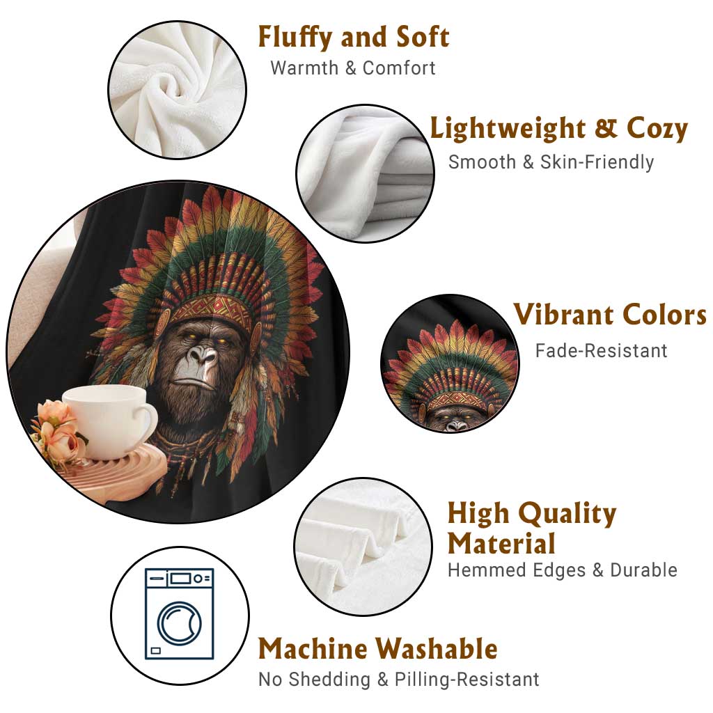 Bigfoot Native American Chief Sasquatch Wearing Headdress Throw Blanket - Wonder Print Shop