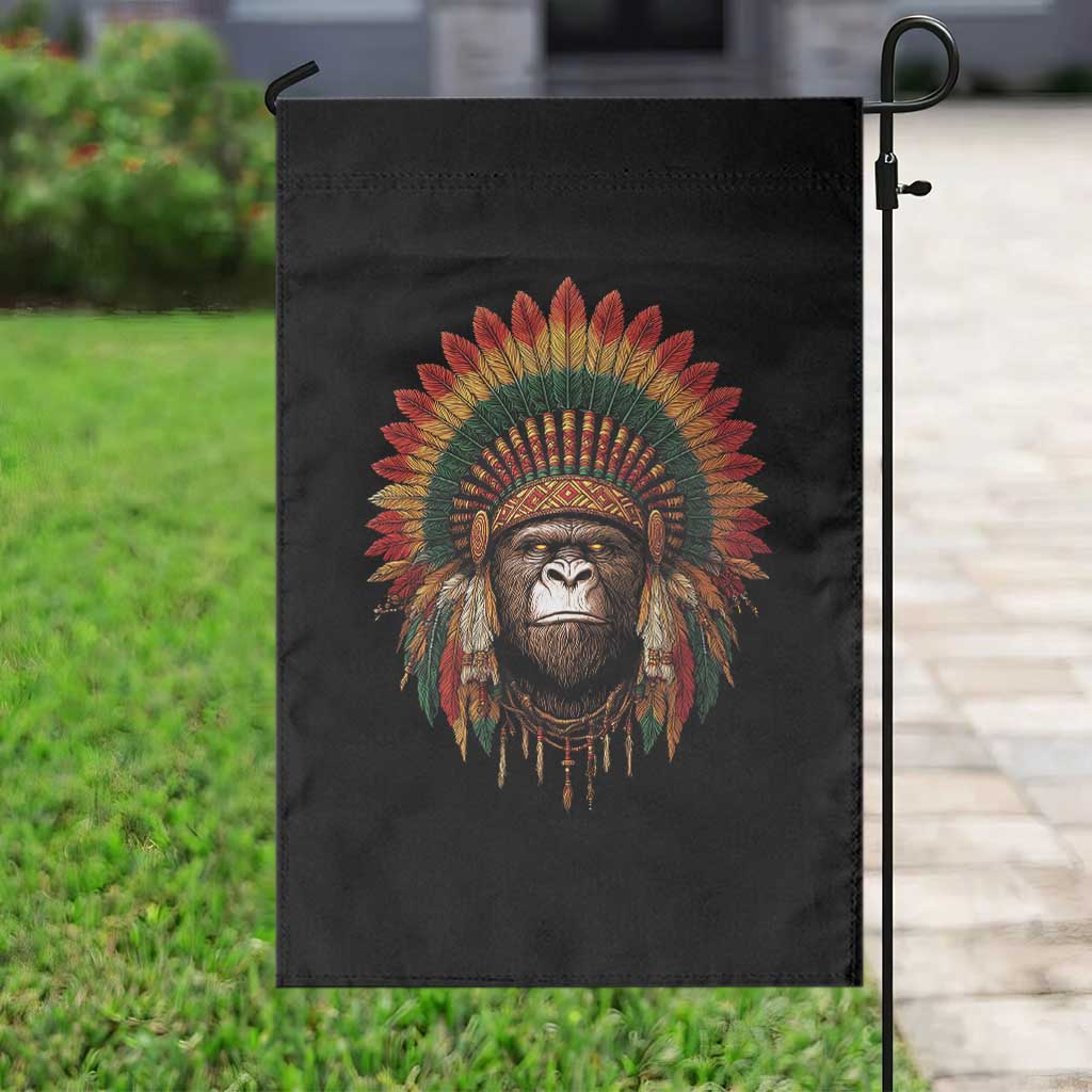 Bigfoot Native American Chief Sasquatch Wearing Headdress Garden Flag - Wonder Print Shop
