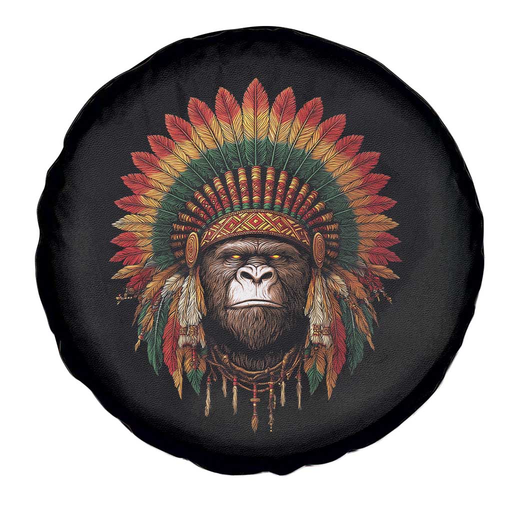 Bigfoot Native American Chief Sasquatch Wearing Headdress Spare Tire Cover - Wonder Print Shop