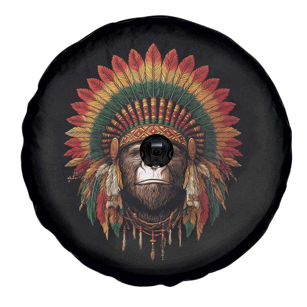 Bigfoot Native American Chief Sasquatch Wearing Headdress Spare Tire Cover - Wonder Print Shop