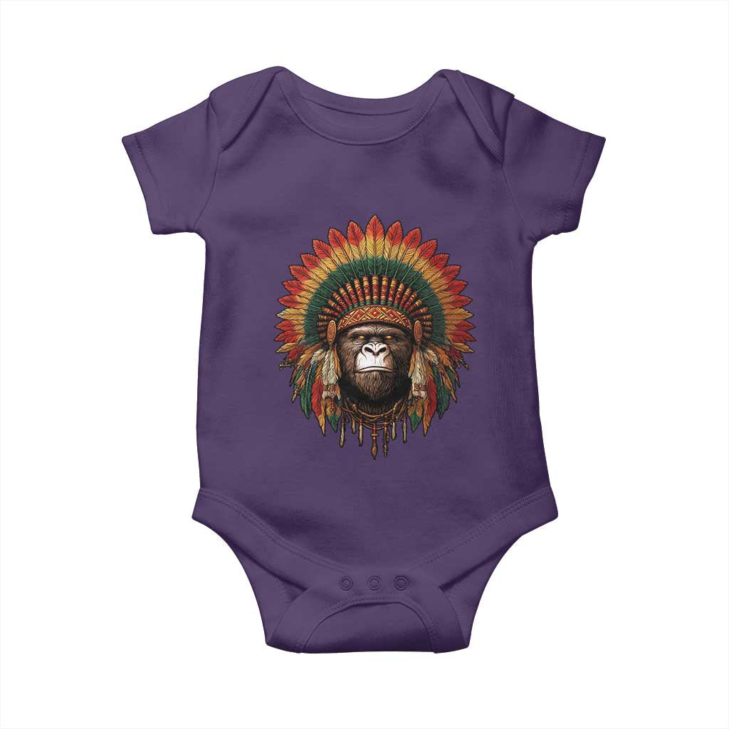 Bigfoot Native American Chief Sasquatch Wearing Headdress Baby Onesie - Wonder Print Shop