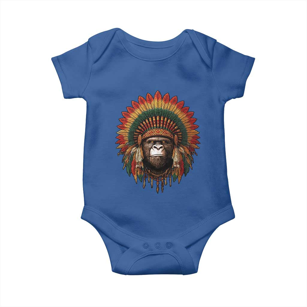 Bigfoot Native American Chief Sasquatch Wearing Headdress Baby Onesie - Wonder Print Shop