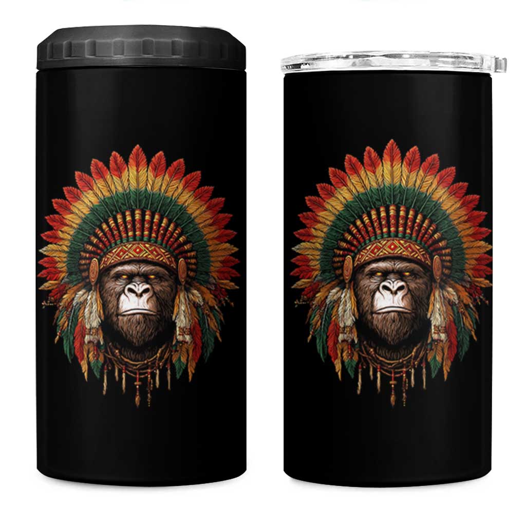 Bigfoot Native American Chief Sasquatch Wearing Headdress 4 in 1 Can Cooler Tumbler - Wonder Print Shop