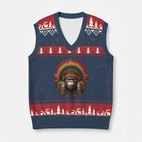 Bigfoot Native American Chief Sasquatch Wearing Headdress V-Neck Knit Sweater Vest - Wonder Print Shop