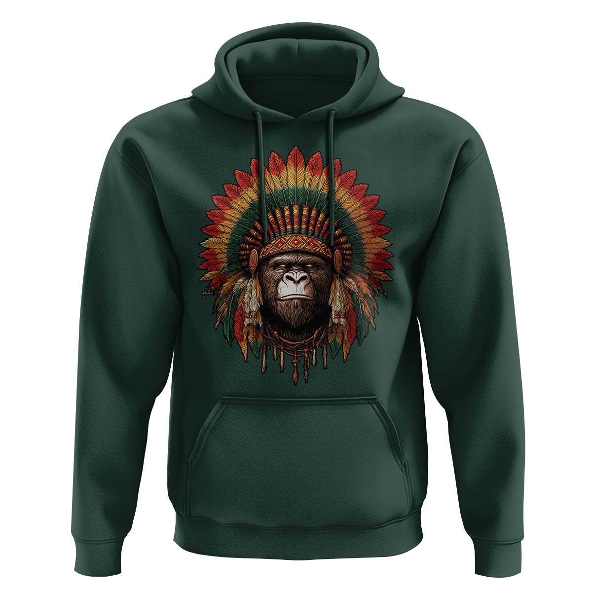 Bigfoot Native American Chief Sasquatch Wearing Headdress Hoodie - Wonder Print Shop