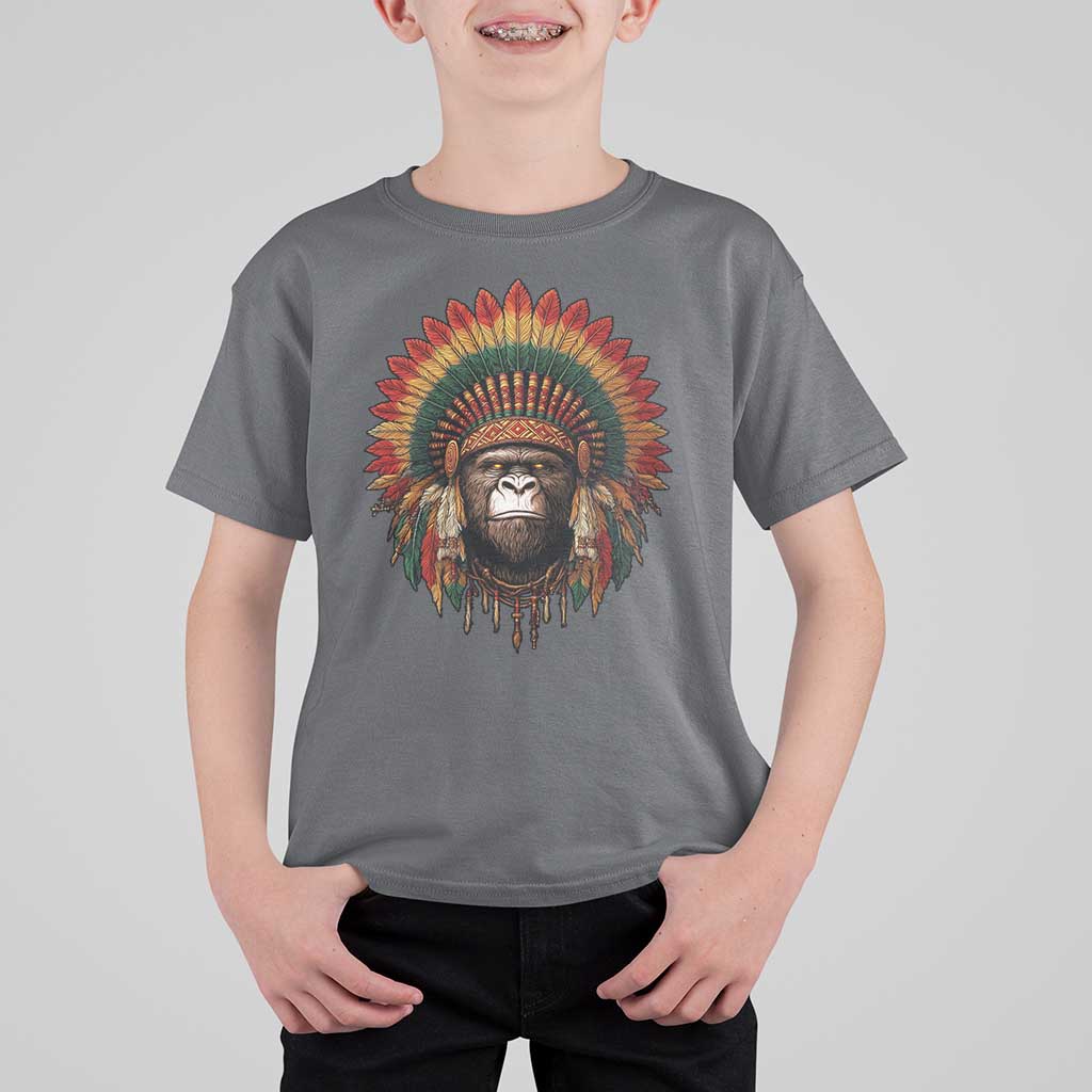 Bigfoot Native American Chief Sasquatch Wearing Headdress T Shirt For Kid - Wonder Print Shop