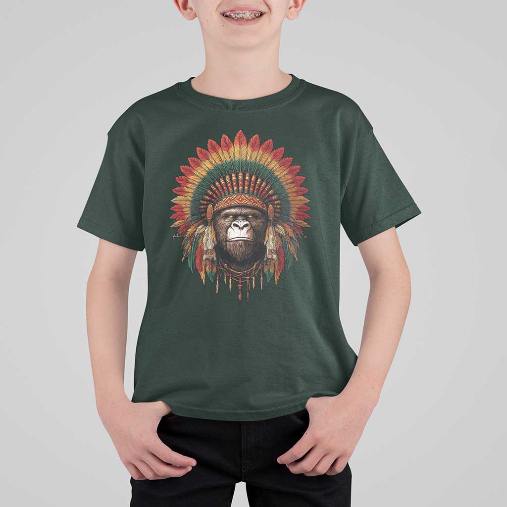 Bigfoot Native American Chief Sasquatch Wearing Headdress T Shirt For Kid - Wonder Print Shop