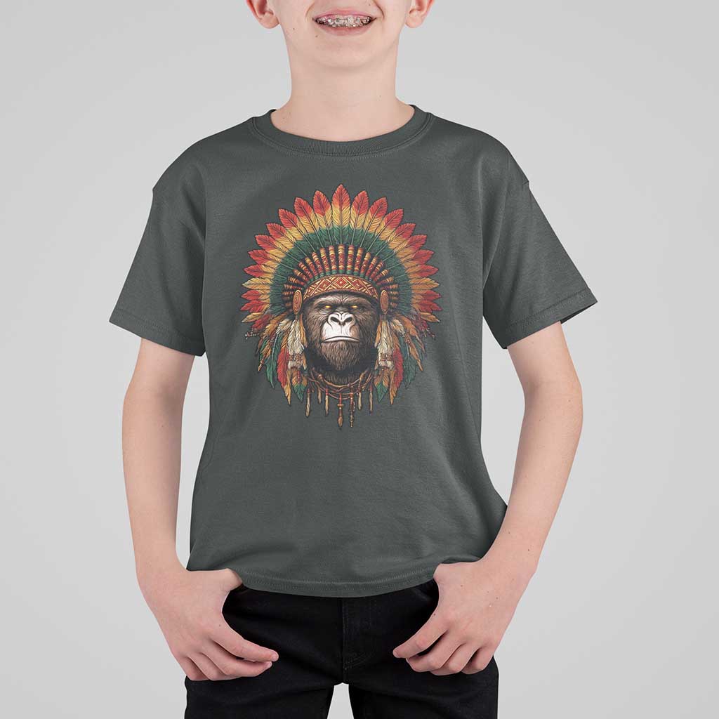 Bigfoot Native American Chief Sasquatch Wearing Headdress T Shirt For Kid - Wonder Print Shop