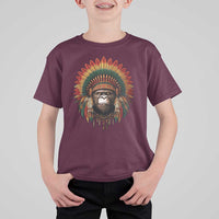 Bigfoot Native American Chief Sasquatch Wearing Headdress T Shirt For Kid - Wonder Print Shop