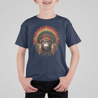Bigfoot Native American Chief Sasquatch Wearing Headdress T Shirt For Kid - Wonder Print Shop